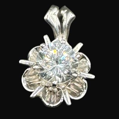 Sale Photo Thumbnail #249: **WIRE TRANSFER IS REQUIRED IF SHIPPED.** [1.01g] This pendant is set in white gold with a late Deco design, and features a prong set quartz stone. Measurement: .50”L (approximate). Gold content confirmed using Niton XRF precious metals analyzer. Stone 