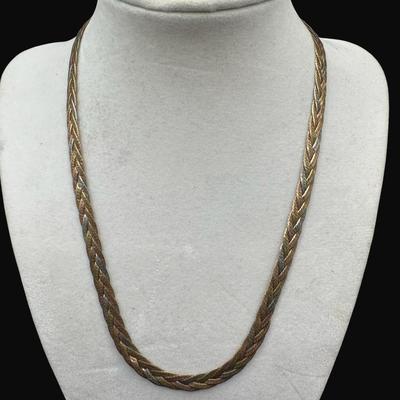 Sale Photo Thumbnail #262: **WIRE TRANSFER IS REQUIRED IF SHIPPED.** [23.16g] This ensemble features a bi-color herringbone style necklace with matching bracelet. Marked “925, Italy.” The necklace is 18"L, and the bracelet is 6.5"L. **ALL PRECIOUS METALS SALES ARE FINAL. NO REF