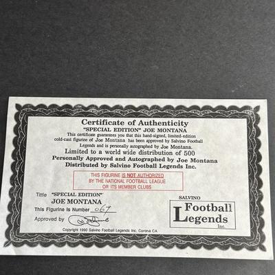 Joe Montana 69/500 Signed Auto Salvino SF 49ers Legends Figurine