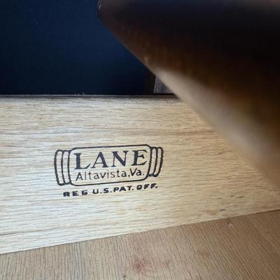 Sale Photo Thumbnail #273: Lane two tier table designed by Warren Church. Dimensions: 30"L x 22”H x 22”W. [CS]