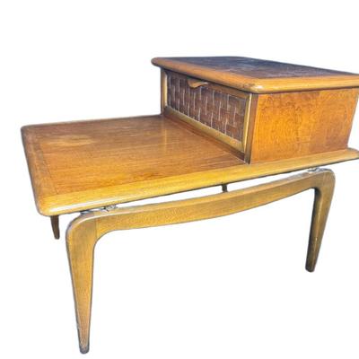 Sale Photo Thumbnail #271: Lane two tier table designed by Warren Church. Dimensions: 30"L x 22”H x 22”W. [CS]