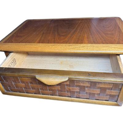 Sale Photo Thumbnail #272: Lane two tier table designed by Warren Church. Dimensions: 30"L x 22”H x 22”W. [CS]