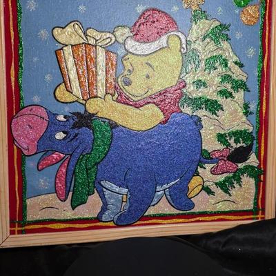 Winnie-the-Pooh & Eeyore Holiday Glitter Art — Framed 17" x 17" Wall Piece