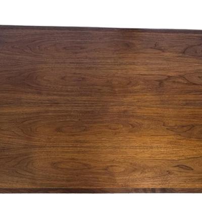 Sale Photo Thumbnail #275: H. Sigh & Son dining table with two hidden leaves. Teak construction. The table functions as it should. The table top can be removed. Age related wear. Closed dimensions: 49"L x 33.5"W.  Open or extended: 90"L x 33.5"W. [CS]