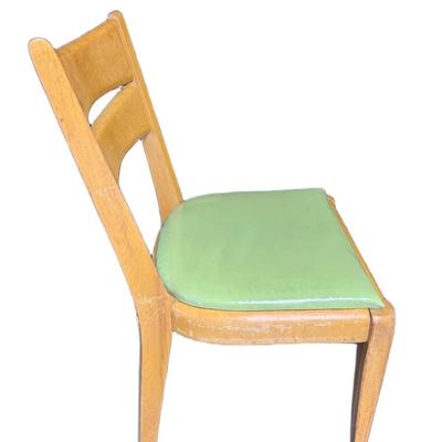 Sale Photo Thumbnail #281: Cat's eye maple dining chair by Heywood Wakefield. Green seat cover. Measurement: 33"H x 17"W. [CS]