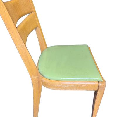 Sale Photo Thumbnail #280: Cat's eye maple dining chair by Heywood Wakefield. Green seat cover. Measurement: 33"H x 17"W. [CS]