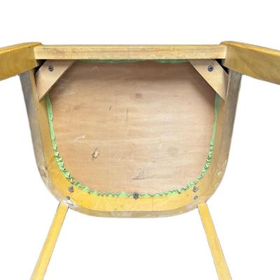 Sale Photo Thumbnail #282: Cat's eye maple dining chair by Heywood Wakefield. Green seat cover. Measurement: 33"H x 17"W. [CS]