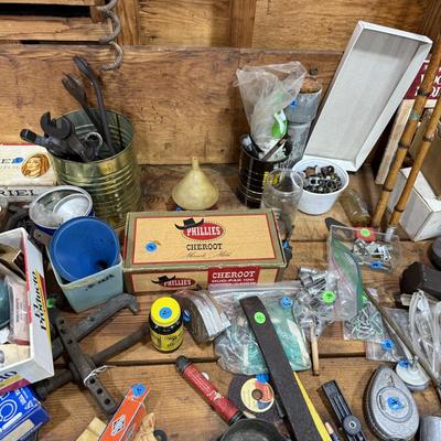 Sale Photo Thumbnail #5: Hand tools, vintage, chairs, hardware, woodworking, planes, files, drill bits, hand drills, gas cans, etc.