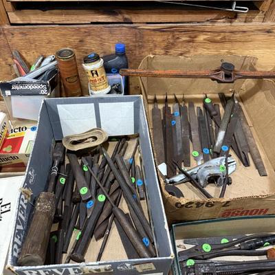Sale Photo Thumbnail #7: Hand tools, vintage, chairs, hardware, woodworking, planes, files, drill bits, hand drills, gas cans, etc.