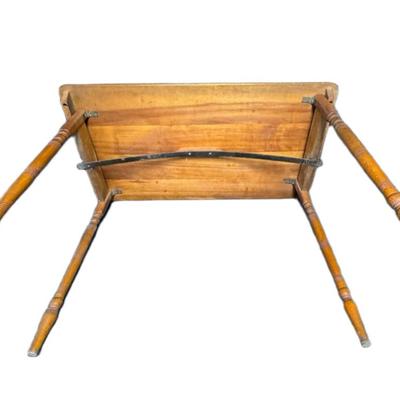 Sale Photo Thumbnail #285: This antique sewing table has a yardstick stamped into the wood. The table may need some minor repair. It opens and closes as expected. Measurement: 36”W. [CS]