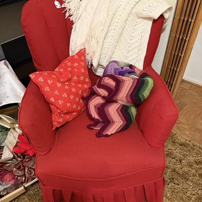 Sale Photo Thumbnail #19: Christmas decor, red upholstered Santa chair, storage, nautical decor
****Table, table cloth, plastic shelves, plastic shoe boxes, floor lamp not included)****