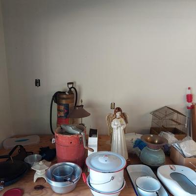 Sale Photo Thumbnail #124: A unique lot of household items along with a porcelain angel. You get all in the picture.