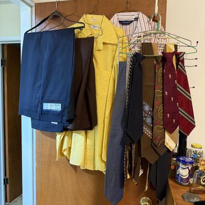 Sale Photo Thumbnail #68: 2 dressers, vintage men’s clothing, Avon, original art, wooden hangers, milk glass, dresser top items, books, etc