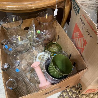 Sale Photo Thumbnail #80: Records, Baskets, frames, vases, Pottery coffee Table, mirror, Upholstery supplies, cabinet, and more.
****DOES NOT INCLUDE: wooden table, card table, blue crate****