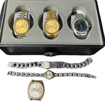 Sale Photo Thumbnail #336: Includes Seiko, Citizen, Wilson, and more. Total of six watches. Also includes box. Age related wear. Not tested. [JP]