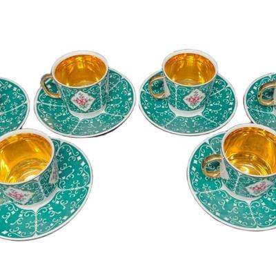 Sale Photo Thumbnail #345: Service for six. Green, with gilded handles, accents, and interiors. Made in Czechoslovakia. [RE]