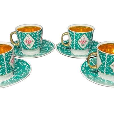 Sale Photo Thumbnail #344: Service for six. Green, with gilded handles, accents, and interiors. Made in Czechoslovakia. [RE]