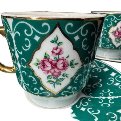 Sale Photo Thumbnail #346: Service for six. Green, with gilded handles, accents, and interiors. Made in Czechoslovakia. [RE]