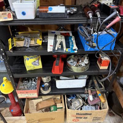 Sale Photo Thumbnail #113: Garage 1: hand tools, hardware supplies, car stuff, electrical, plumbing, cooking, metal shelving, gas ruler, & more
DOES NOT INCLUDE: wooden shelf, plastic sorter, some tin sorting cans