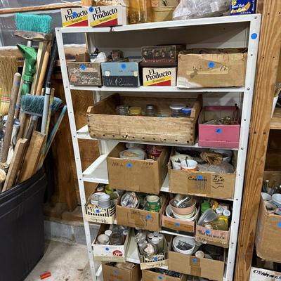 Sale Photo Thumbnail #108: Garage 1: hand tools, hardware supplies, car stuff, electrical, plumbing, cooking, metal shelving, gas ruler, & more
DOES NOT INCLUDE: wooden shelf, plastic sorter, some tin sorting cans