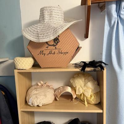 Sale Photo Thumbnail #129: Vintage women’s clothing, vintage hats, Vintage boxes, Vases, luggage, bookshelf