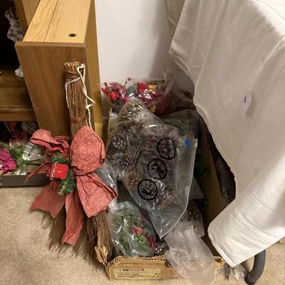 Sale Photo Thumbnail #172: Christmas decor, MCM cart, bookshelf, angels, miscellaneous, railroad collectibles, milk glass
DOES NOT INCLUDE TABLE, TABLECLOTH, plastic shelf, plate stands,