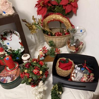 Sale Photo Thumbnail #175: Christmas decor, MCM cart, bookshelf, angels, miscellaneous, railroad collectibles, milk glass
DOES NOT INCLUDE TABLE, TABLECLOTH, plastic shelf, plate stands,