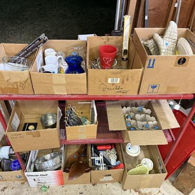 Sale Photo Thumbnail #253: Lawn & garden tools, lawn chemicals, sprayers, bottles, coolers, wooden tool box, glassware, c clamps, hand tools, mirror, project table, wooden shelf, tile cutter, hand saws & more
DOES NOT INCLUDE BLACK PLASTIC SHELF & RED METAL SHELF