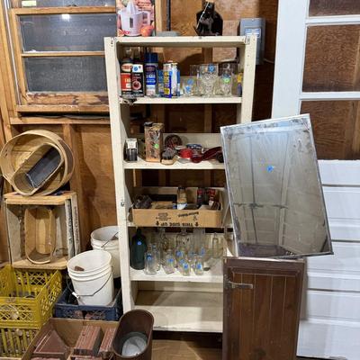Sale Photo Thumbnail #238: Lawn & garden tools, lawn chemicals, sprayers, bottles, coolers, wooden tool box, glassware, c clamps, hand tools, mirror, project table, wooden shelf, tile cutter, hand saws & more
DOES NOT INCLUDE BLACK PLASTIC SHELF & RED METAL SHELF