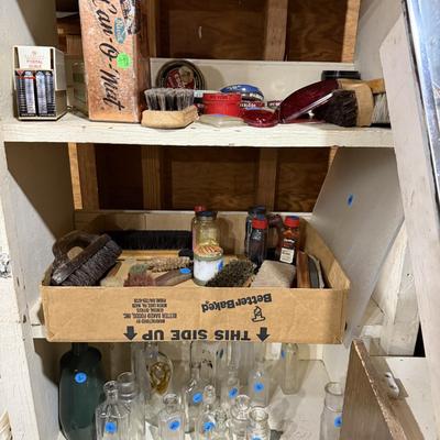 Sale Photo Thumbnail #248: Lawn & garden tools, lawn chemicals, sprayers, bottles, coolers, wooden tool box, glassware, c clamps, hand tools, mirror, project table, wooden shelf, tile cutter, hand saws & more
DOES NOT INCLUDE BLACK PLASTIC SHELF & RED METAL SHELF
