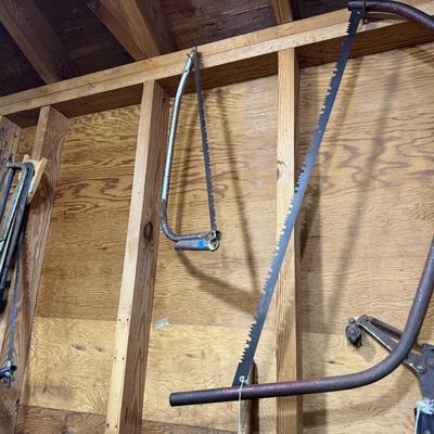 Sale Photo Thumbnail #245: Lawn & garden tools, lawn chemicals, sprayers, bottles, coolers, wooden tool box, glassware, c clamps, hand tools, mirror, project table, wooden shelf, tile cutter, hand saws & more
DOES NOT INCLUDE BLACK PLASTIC SHELF & RED METAL SHELF