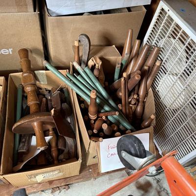 Sale Photo Thumbnail #274: Garage 3: project chairs, metal locker, barrels, furniture parts, pottery, vases, paint brushes, rocker, jars, ironing board, box fan, more
DOES NOT INCLUDE TIN CANS FOR PAINTING SUPPLIES