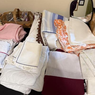 Sale Photo Thumbnail #278: Bed, bath, & kitchen linens, office supplies, vases, milk glass, personal hygiene items, mirror, wall decor, games & more
DOES NOT INCLUDE TABLE, GRAY PLASTIC SHELVING, BROWN PLASTIC SHELVING,