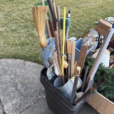 Sale Photo Thumbnail #291: Pans, linens, Tupperware, frames, light fixtures, toys, paper goods, bakeware, new lamp shades, new oak bathroom towel racks & more