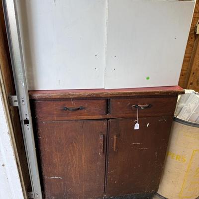 Sale Photo Thumbnail #306: Garage 3: refinishing supplies, storage cabinets and metal shelving, painting supplies, faux wood window blinds, vintage door knobs, misc decor
DOES NOT INCLUDE WHITE WOOD SHELF