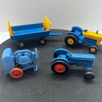 LOT 90: Vintage Lesney Matchbox Vehicles - Ford Tractor, Hay Trailer and More
