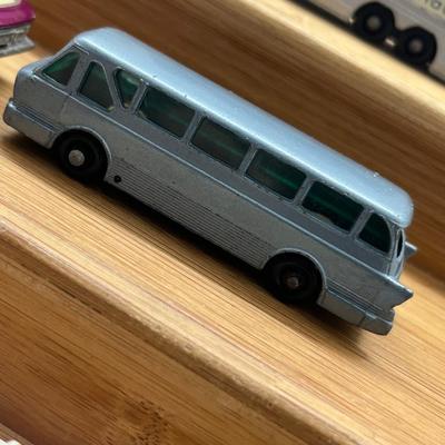LOT 120: Vintage Lesney Matchbox Vehicles - Mercedes Coach, Freeman Inter-City Commuter, Royal Tiger Coach, Daimler Bus, Coach,...