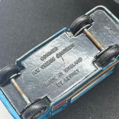 LOT 121: Vintage Lesney Vehicles - Commer Ice Cream Canteen, Karrier Bantam 2 Ton, TV Service Van, London Trolleybus