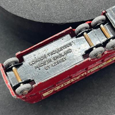 LOT 121: Vintage Lesney Vehicles - Commer Ice Cream Canteen, Karrier Bantam 2 Ton, TV Service Van, London Trolleybus