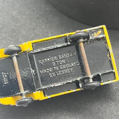 LOT 121: Vintage Lesney Vehicles - Commer Ice Cream Canteen, Karrier Bantam 2 Ton, TV Service Van, London Trolleybus