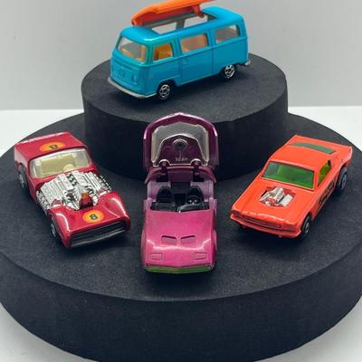 LOT 135: Vintange Lensey Matchbox Vehicles - Volkswagen Camper Road Dragster, Dodge Charger MkIII, Wildcat Dragster