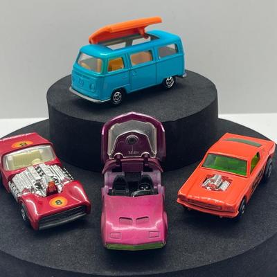 LOT 135: Vintange Lensey Matchbox Vehicles - Volkswagen Camper Road Dragster, Dodge Charger MkIII, Wildcat Dragster