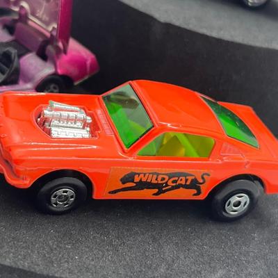 LOT 135: Vintange Lensey Matchbox Vehicles - Volkswagen Camper Road Dragster, Dodge Charger MkIII, Wildcat Dragster