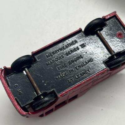 LOT 138: Vintage Lesney Matchbox Vehicles - Lomas Ambulance, Fire Pumper Truck, Ford Galaxie, Merryweather Marquis Series III and Foamite...