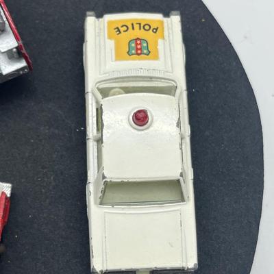 LOT 138: Vintage Lesney Matchbox Vehicles - Lomas Ambulance, Fire Pumper Truck, Ford Galaxie, Merryweather Marquis Series III and Foamite...