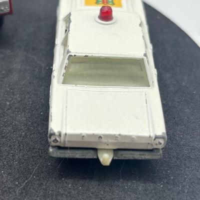 LOT 138: Vintage Lesney Matchbox Vehicles - Lomas Ambulance, Fire Pumper Truck, Ford Galaxie, Merryweather Marquis Series III and Foamite...