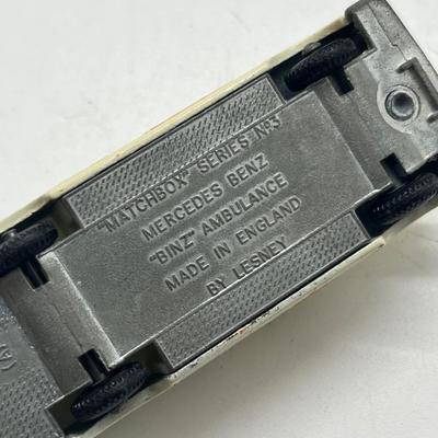 LOT 139: Vintage Lesney Matchbox Vehicles - Mercury, Mercedes Benz Binz Ambulance, Foamite Crash Tender