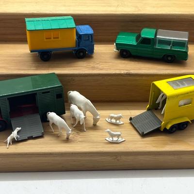 LOT 146: Vintage Lesney Matchbox Vehicles - Horse Box, Pony Trailer and More with Animals
