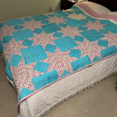 Quilt 111 Teal with Pink Stars