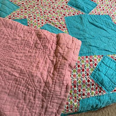 Quilt 111 Teal with Pink Stars